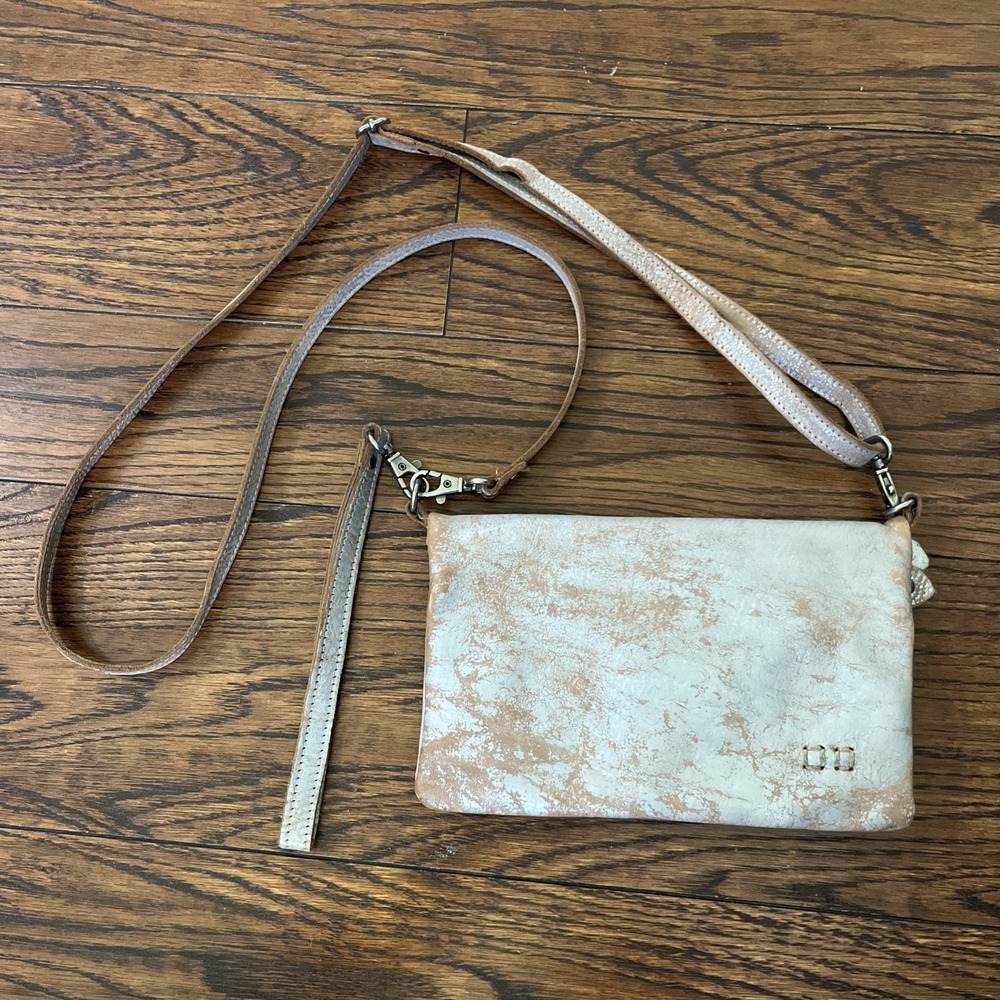 Bed Stu Leather Cadence Wallet Wristlet Crossbody Bag Gray Distressed Leather